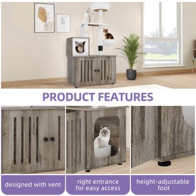 Show full view: Wooflex 2-in-1 Modern Tower Combo 53.5-in Flannel Cat Tree & Condo with Litter Box Enclosure, Gray slide 6 of 10