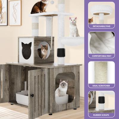 Show full view: Wooflex 2-in-1 Modern Tower Combo 53.5-in Flannel Cat Tree & Condo with Litter Box Enclosure, Gray slide 5 of 10