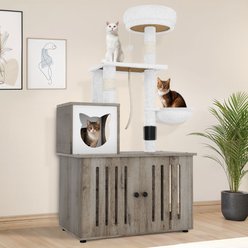 Wooflex 2-in-1 Modern Tower Combo 53.5-in Flannel Cat Tree & Condo with Litter Box Enclosure, Gray