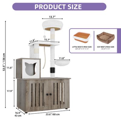 Show full view: Wooflex 2-in-1 Modern Tower Combo 53.5-in Flannel Cat Tree & Condo with Litter Box Enclosure, Gray slide 4 of 10