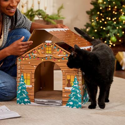 Show full view: Frisco Holiday Festive Cabin Cardboard Cat House with Silvervine & Catnip slide 5 of 9