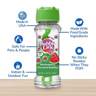 Show full view: Bubble Lick Watermelon Flavored Bubbles Dog Toy, 2.5-fl oz bottle slide 4 of 6