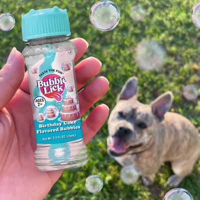 Show full view: Bubble Lick Birthday Cake Flavored Bubbles Dog Toy, 2.5-fl oz bottle slide 4 of 6