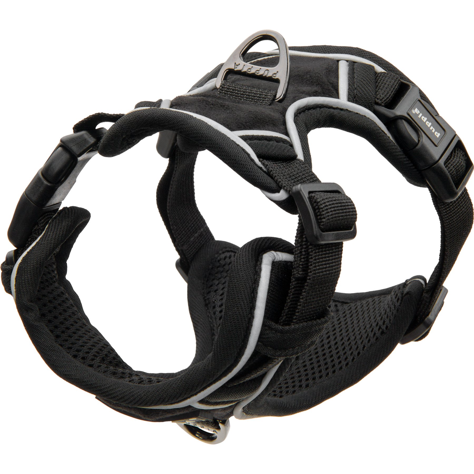 Puppia Terry H Suede Adjustable No-Pull Dog Harness, Black, Small