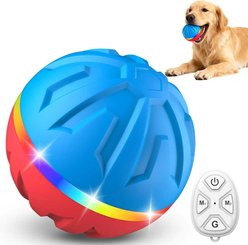 Casfuy Durable Motion Activated 2 Speed Interactive Ball Dog Toy with Remote & LED Light & Ball Cover, Blue