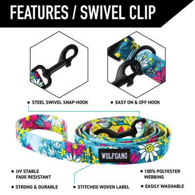 Show full view: Wolfgang LazyDaisy Polyester Standard Dog Leash, 6-ft long, 1-in wide slide 3 of 7