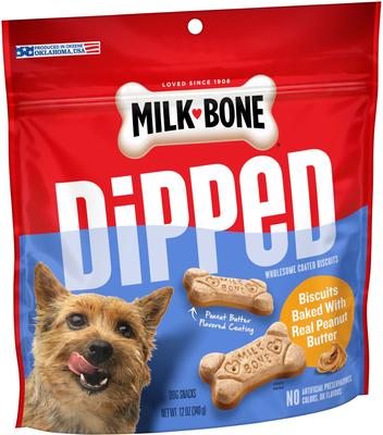 Show full view: Milk-Bone Dipped Biscuits Baked with Real Peanut Butter Dog Treats, 12-oz bag slide 10 of 12