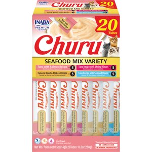 Inaba Churu Seafood Variety Creamy Puree Grain-Free Lickable Cat Treats. 0.5-oz tube, 20 count