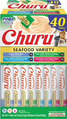 Inaba Churu Tuna & Seafood Variety Creamy Puree Grain-Free Lickable Cat Treats
