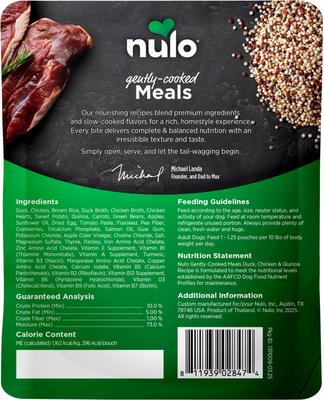 Show full view: Nulo Gently-Cooked Meals Duck & Quinoa Recipe Wet Dog Food, 9-oz pouch, case of 8 slide 3 of 13