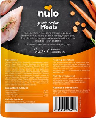 Show full view: Nulo Gently-Cooked Meals Chicken & Quinoa Recipe Wet Dog Food, 9-oz pouch, case of 8 slide 3 of 12