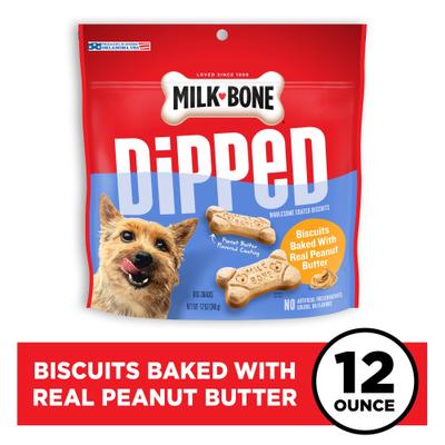 Show full view: Milk-Bone Dipped Biscuits Baked with Real Peanut Butter Dog Treats, 12-oz bag slide 4 of 12