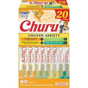 Inaba Churu Chicken Variety Creamy Puree Grain-Free Lickable Cat Treats, 0.5-oz tube, 20 count