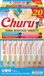 Inaba Churu Tuna & Seafood Variety Creamy Puree Grain-Free Lickable Cat Treats, 0.5-oz tube, 20 count