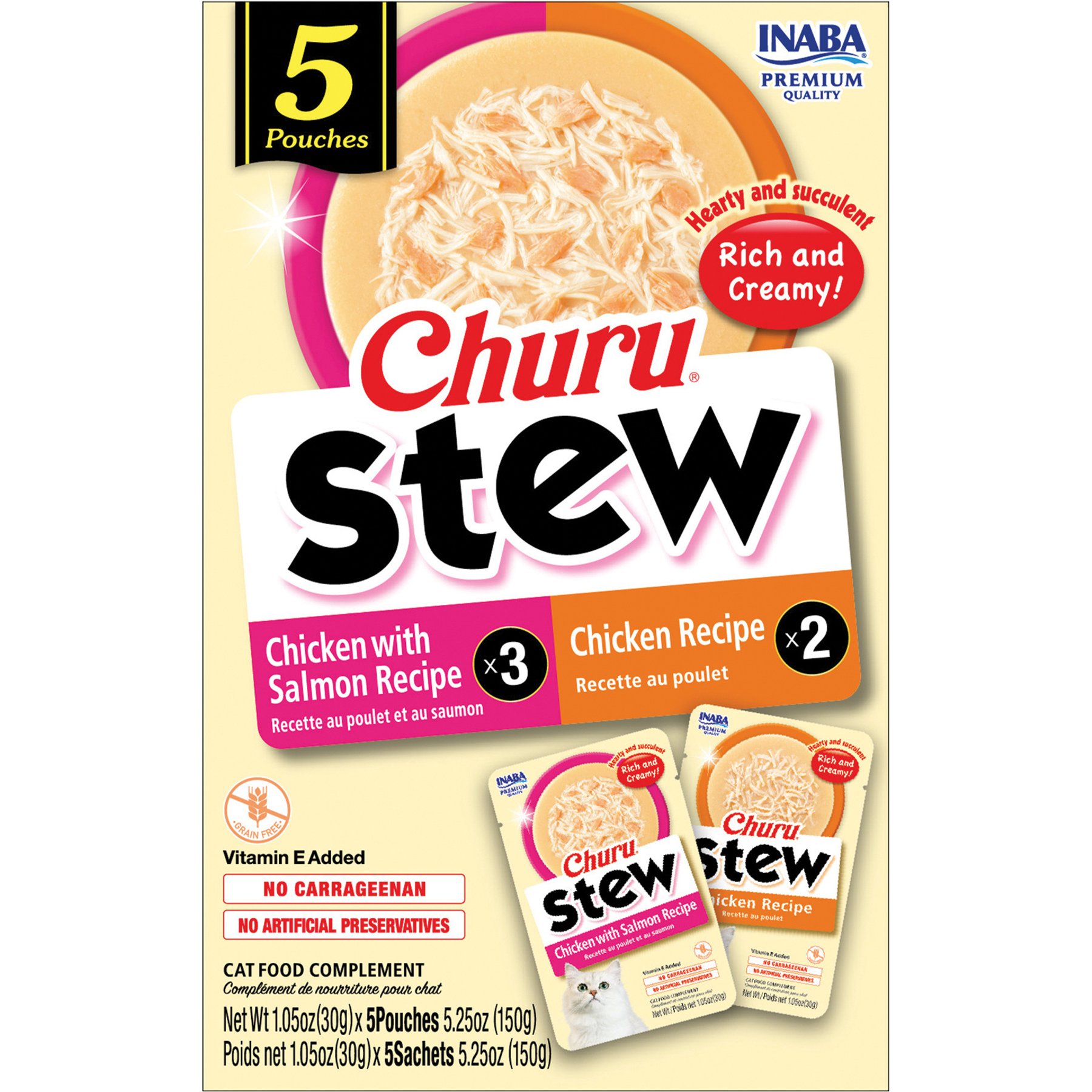 Inaba Churu Stew for Cats Chicken Variety Pack Lickable Cat Treats, 1.05-oz pouch, 5 count