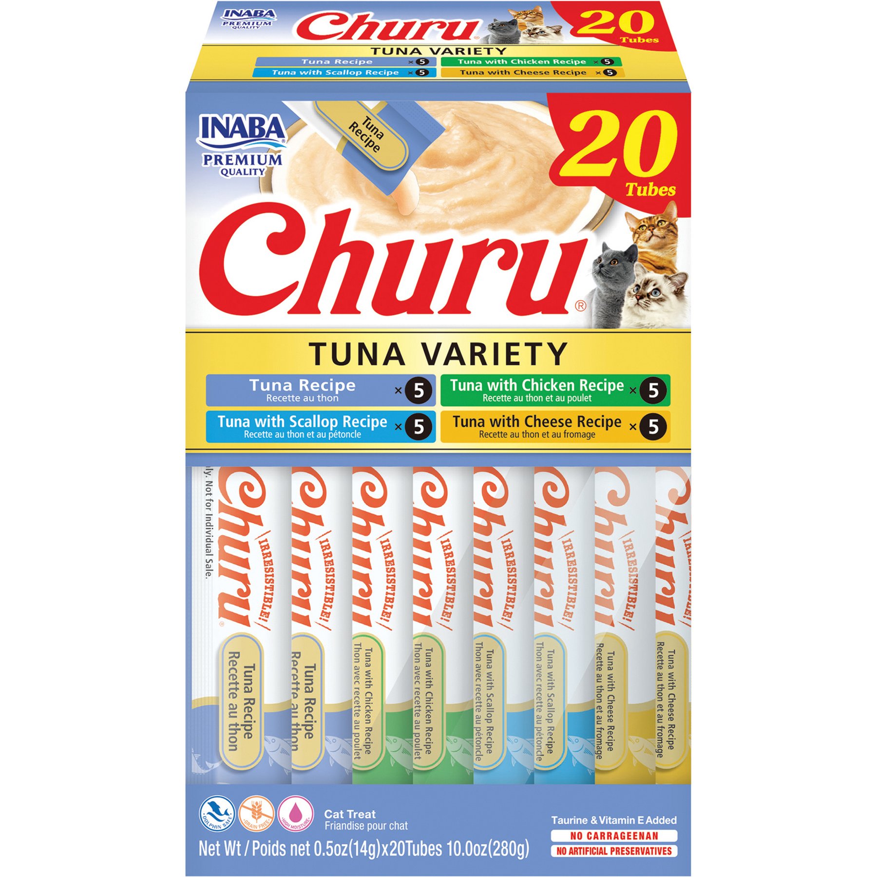Inaba Churu Tuna Variety Creamy Puree Grain-Free Lickable Cat Treats, 0.5-oz tube, 20 count