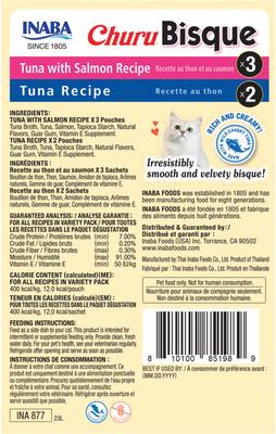Show full view: Inaba Churu Bisque for Cats Tuna Variety Pack Lickable Cat Treats, 1.05-oz pouch, 5 count slide 3 of 11