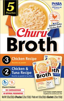 Inaba Churu Broth for Cats Chicken & Tuna Variety Pack Lickable Cat Treats, 1.05-oz pouch, 5 count