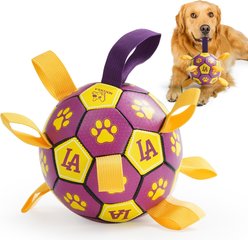 Nocciola Soccer Ball with Straps Interactive Dog Toy, Purple & Orange, 8-in slide 1 of 6