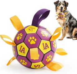 Nocciola Soccer Ball with Straps Interactive Dog Toy, Purple & Orange, 6-in