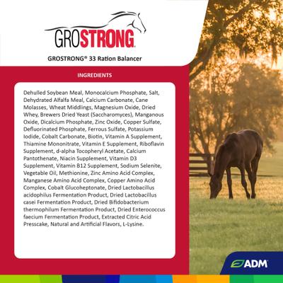 Show full view: ADM GroSTRONG 33 Ration Balancer Low Sugar Low Starch Horse Feed, 50-lb bag slide 3 of 8