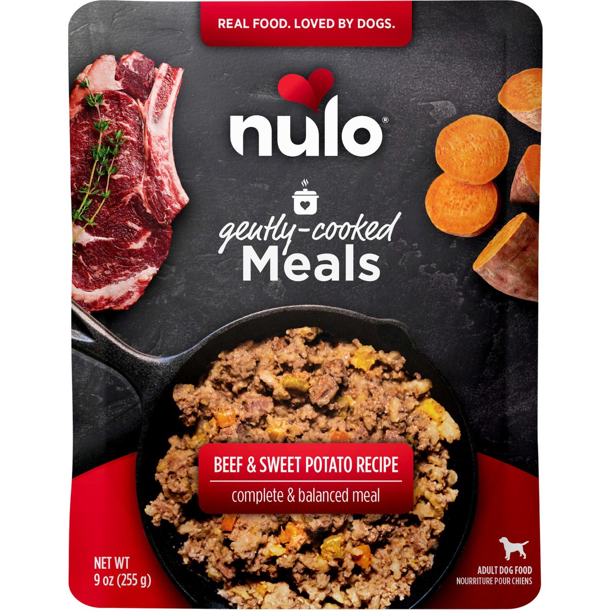 Nulo Gently-Cooked Meals Beef & Sweet Potato Recipe Wet Dog Food, 9-oz pouch, bundle of 16
