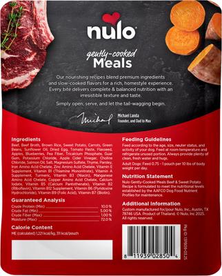 Show full view: Nulo Gently-Cooked Meals Beef & Sweet Potato Recipe Wet Dog Food, 9-oz pouch, case of 8 slide 3 of 12