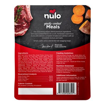 Show full view: Nulo Gently-Cooked Meals Beef & Sweet Potato Recipe Wet Dog Food, 9-oz pouch, case of 8 slide 9 of 11
