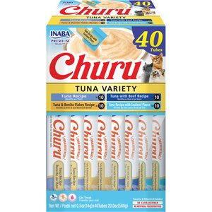 Inaba Churu Tuna Variety Creamy Puree Grain-Free Lickable Cat Treats, 0.5-oz tube, 40 count