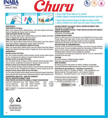 Show full view: Inaba Churu Tuna Variety Creamy Puree Grain-Free Lickable Cat Treats, 0.5-oz tube, 40 count slide 3 of 12