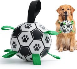 Nocciola Soccer Ball with Straps Dog Toy, Black/White, Large