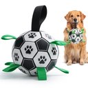 Nocciola Soccer Ball with Straps Dog Toy, Black/White, Large