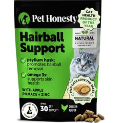 Pet Honesty Hairball Control Chicken Flavored Chews Digestive Support Supplement for Cats, 3.7-oz pouch