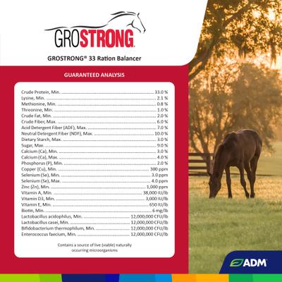 Show full view: ADM GroSTRONG 33 Ration Balancer Low Sugar Low Starch Horse Feed, 50-lb bag slide 4 of 8