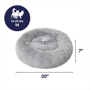 Frisco Long Faux Fur Donut Cat & Dog Bed, Smoky Gray, Medium