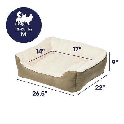 Show full view: Frisco Faux Suede Bolster Cat & Dog Bed, Khaki Green, Medium slide 2 of 10