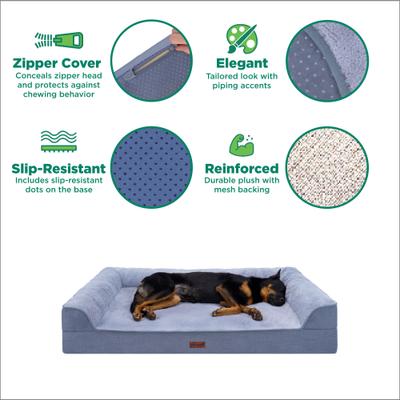 Show full view: FurHaven Plush & Embossed Velvet Dreamer Sofa Cooling Gel Dog Bed, Steel Blue, Jumbo slide 3 of 9