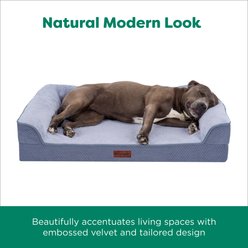 FurHaven Plush & Embossed Velvet Dreamer Sofa Cooling Gel Dog Bed, Steel Blue, Jumbo slide 2 of 9