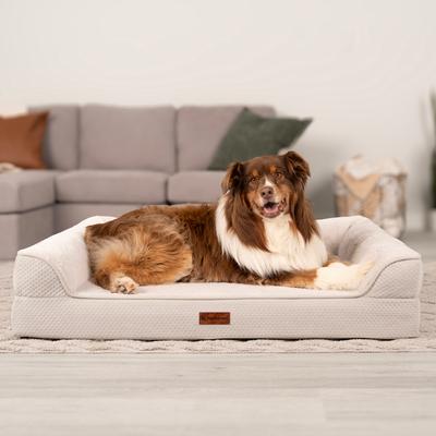 Show full view: FurHaven Plush & Embossed Velvet Dreamer Sofa Orthopedic Foam Dog Bed, Clay, Jumbo slide 2 of 9