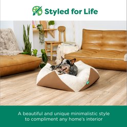 FurHaven Stone-Embossed Faux Fur Pouf Dog Bed, Cognac, Medium slide 2 of 9