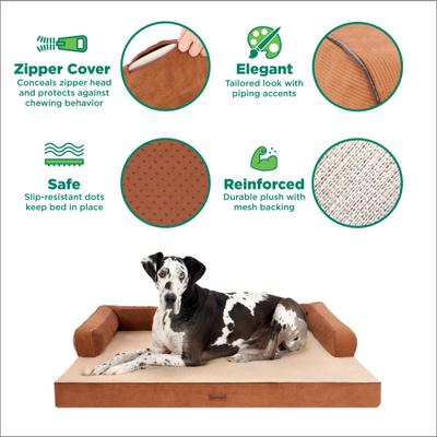 Show full view: FurHaven Plush & Cable Corduroy Comfy Couch Cooling Gel Dog Bed, Rust, Large slide 3 of 9