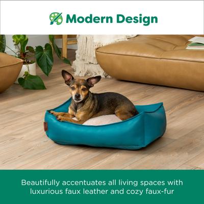 Show full view: FurHaven Leather Look Cozy Couch Dog Bed, Teal, Medium slide 4 of 8