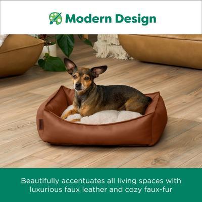 Show full view: FurHaven Leather Look Cozy Couch Dog Bed, Camel, Medium slide 5 of 9