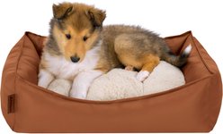 FurHaven Leather Look Cozy Couch Dog Bed, Camel, Small