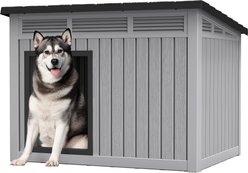 KAMABOKO Indoor & Outdoor Weatherproof & Removable Roof Dog House, Large, Grey