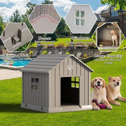 KAMABOKO Outdoor & Indoor Waterproof Ventilated Dog House with Window, 31 x 31 x 33.5-in, Grey slide 2 of 7