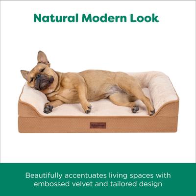 Show full view: FurHaven Plush & Embossed Velvet Dreamer Sofa Cooling Gel Dog Bed, Cognac, Jumbo slide 5 of 9