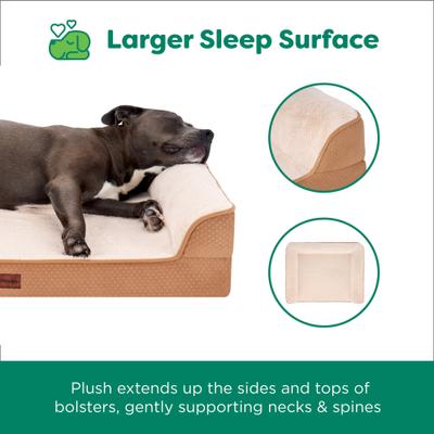 Show full view: FurHaven Plush & Embossed Velvet Dreamer Sofa Cooling Gel Dog Bed, Cognac, Jumbo slide 4 of 9