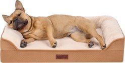 FurHaven Plush & Embossed Velvet Dreamer Sofa Orthopedic Foam Dog Bed, Cognac, Medium