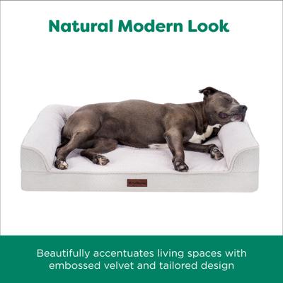 Show full view: FurHaven Plush & Embossed Velvet Dreamer Sofa Orthopedic Foam Dog Bed, Clay, Large slide 5 of 9